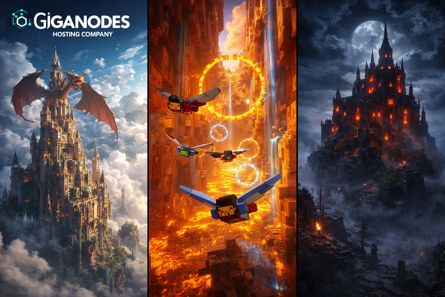 15 Best Minecraft Adventure Maps to Play in 2026 (Story, Horror & Multiplayer) Collage of RPG, horror, and multiplayer gameplay showing the best Minecraft adventure maps with GigaNodes logo